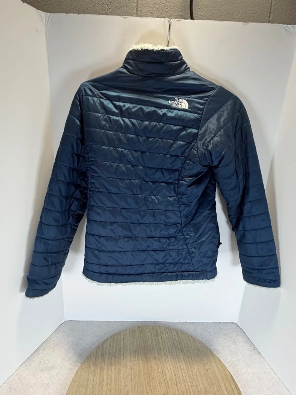 The North Face Girls Reversible Fleece Puffer Jacket Blue Size M 10/12
